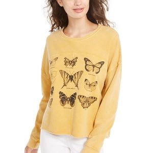 Yellow/Mustard Butterfly Graphic Print Sweatshirt